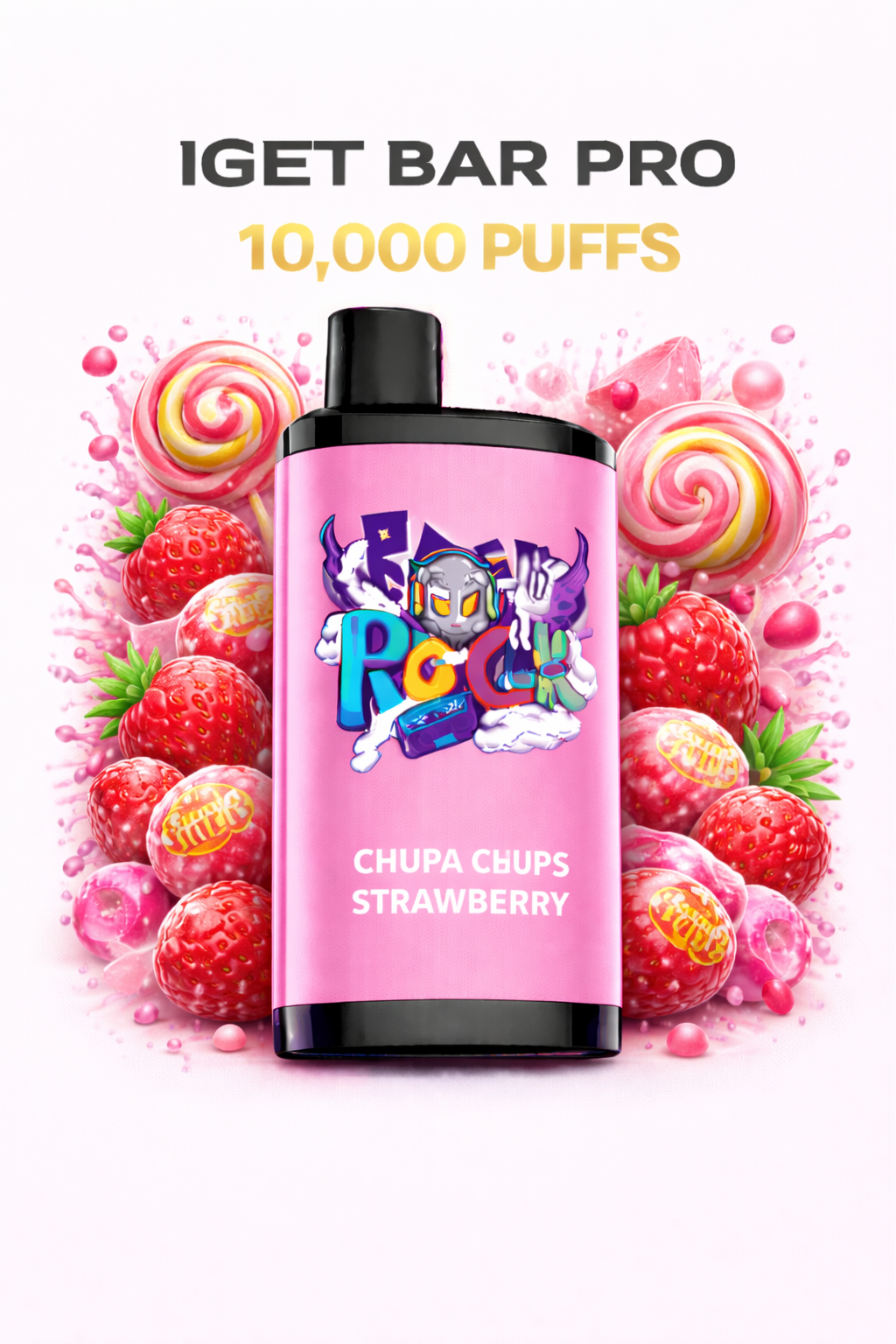 CHUPA CHUPS STRAWBERRY (NEW FLAVOUR!) - IGET BAR PRO 10,000